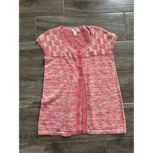 Ponsesa Sweater Knit Cartigan Size M Pink Short Sleeve Artisan Made EUC Cotton